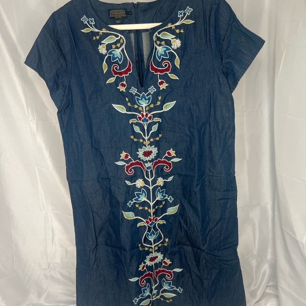 Pendleton Navy Tunic with Colorful Embroidery